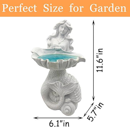 Teaeeno Outdoor Mermaid Decor Garden Statues with Solar Lights,Art Mermaid Figurine,Mermaid Decor for Home,Solar Lawn Ornament,Animal Solar Outdoor (White)
