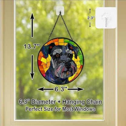 Stained Glass Window Hanging Schnauzer Dog 6.3in Sun Catchers Panel for Indoor Decorative Display for Mom Wife Lovers Festive