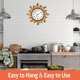 Outdoor Clock Silent Non-Ticking, 13" Sun Outdoor Wall Clock for Patio, Living Room, Home Decor（Gold）