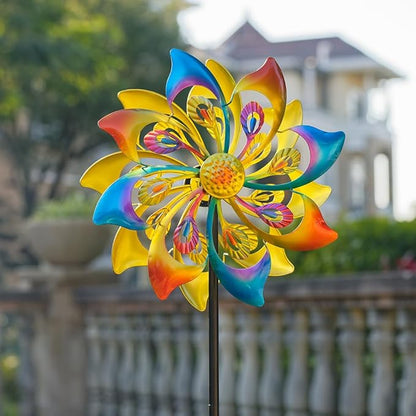 DREAMSOUL 13" Dia Wind Spinners Outdoor with Stake, Kinetic Wind Spinner Metal Windmill for Yard Garden Decor