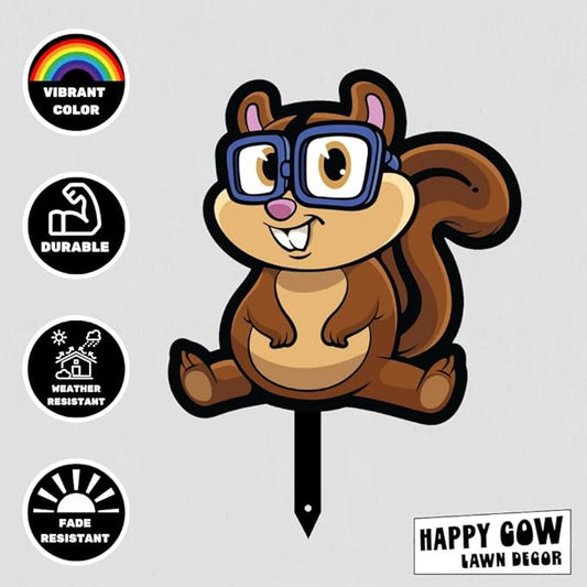 Garden Outdoor Small Metal Art 7"x 6" Weather Resistant Lawn Ornaments Sturdy Stakes Yard Sign Decoration for Patio (Chipmunk with Glasses)
