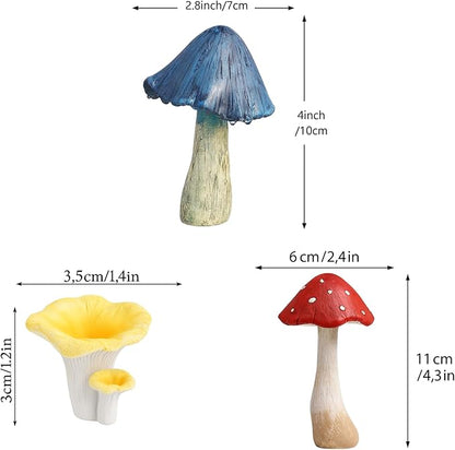 Miniature Resin Mushroom Decor for Fairy Garden – 6 PCS Colorful Mushroom Figurines, Yard Art Ornaments for Outdoor Garden, Bonsai & Terrarium Decorations (Four Set)