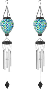 Glitzhome 2 Pcs 26" H Garden Wind Chimes Outdoor, Solar LED Outdoor Garden Lighting with Unique Memorial Sympathy, Solar Hanging Glass Ball Wind Chimes for Patio, Garden, Outdoor Home Decor