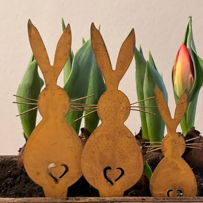 Rusty Rabbit Easter Iron Rabbit Silhouette Garden Plugin Metal Ornament Courtyard Decoration Unique Addition to Outdoor Space (B)