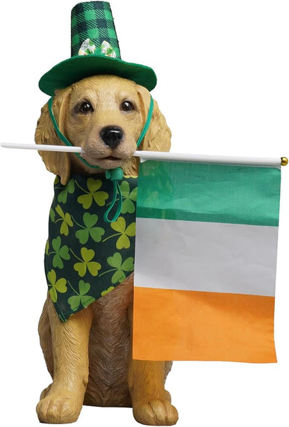 Dog Statues Lawn Decorations - Large Pet Figurines Garden Decor Golden Retriever Leprechaun Statue for Outside Patio Yard Decorations Outdoor Puppy St Patricks Day Gift for Woman 11x5.5x13 inch