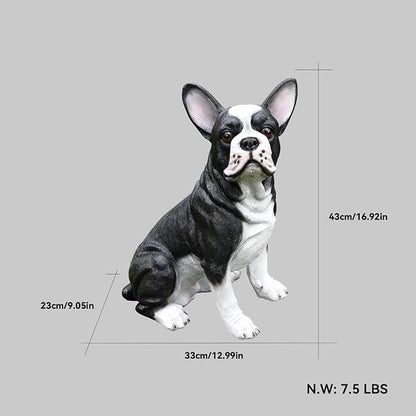 Outdoor Boston Terrier Dog Statue with Interchangeable Welcome Sign and Detachable Solar Lantern –LED Light Garden Dog Sculpture Décor Garden Statue Outdoor Dog Statue for Yard Gift