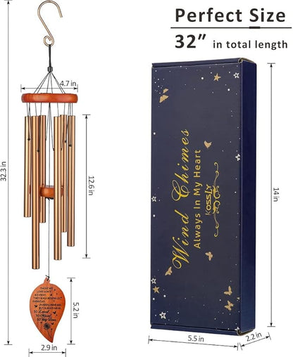 32" Memorial Wind Chimes, Sympathy Grief Wind Chimes, in Memory of Loved One Loss of Mother Father，Home Decor Garden Patio Outdoor-Golden