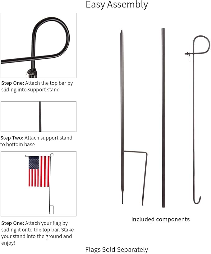 Evergreen Oversized Metal Outdoor Flag Stand 7-Feet Tall & 40-Inch Wide | Sturdy 5 lbs Solid Steel Black | Fits 3x5 and Smaller American Flag and Seasonal | Home Garden Planter House Décor