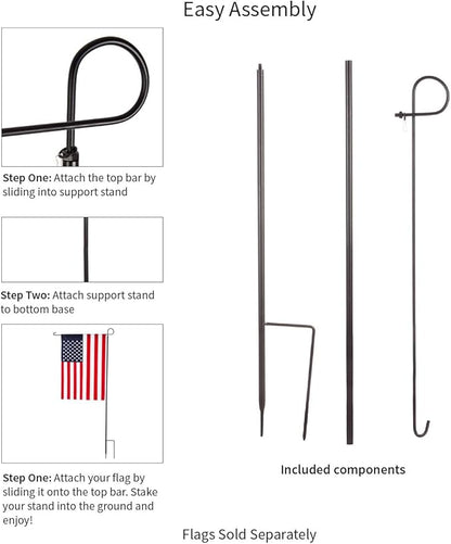 Evergreen Oversized Metal Outdoor Flag Stand 7-Feet Tall & 40-Inch Wide | Sturdy 5 lbs Solid Steel Black | Fits 3x5 and Smaller American Flag and Seasonal | Home Garden Planter House Décor