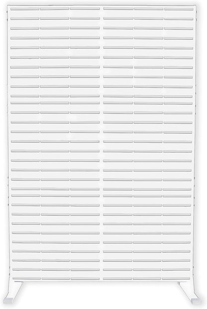 Kozyard Metal Privacy Screen 74" H x 47.2" W Decorative Outdoor Divider with Stand Panels Freestanding Screen Set for Deck Patio Balcony Garden Outdoor&Indoor (White/Horizontal Slat)