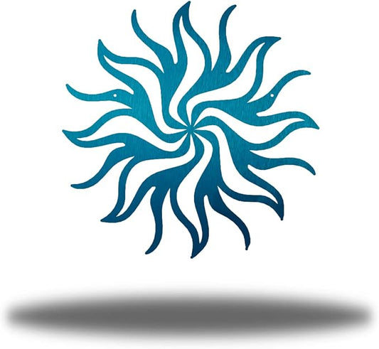 Riverside Designs Tribal Sun Metal Wall Art Steel Decor (Teal, 12" L x 12" W)