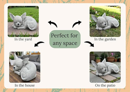 Chihuahua Memorial Stone Garden Statue Outdoor Dog Sculpture Yard Pet Loss Decoration Sleeping Puppy Painted Figurine Backyard Ornament Dog Grave Marker Sympathy Art