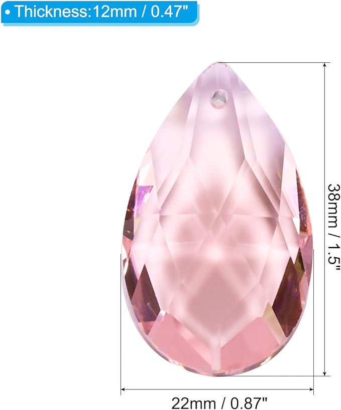 PATIKIL K9 Crystal Pendants Teardrop Beads, 10 Pack 38mm Chandelier Prisms Parts Hanging Beads DIY Lamp for Arts Crafts Decoration, Pink