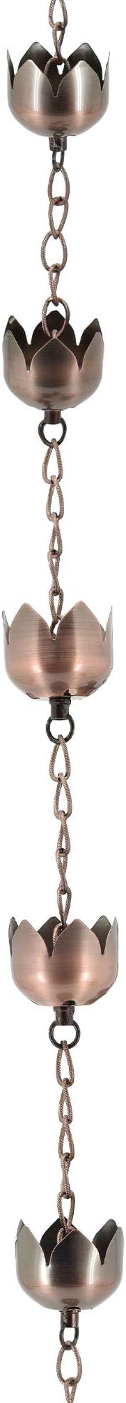 Arcadia Garden Products RC04 Rain Chain, Bronze Metal with Brushed Copper-Lotus Blossom