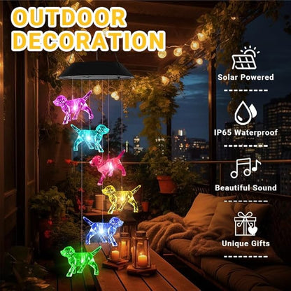 Dog Solar Wind Chimes for Outside - AIONASA Color Changing LED Solar Hanging Lights Outdoor, Waterproof Windchimes Outdoors Hanging Gifts for Mom Grandma Women, Home Garden Patio Yard Porch Decoration