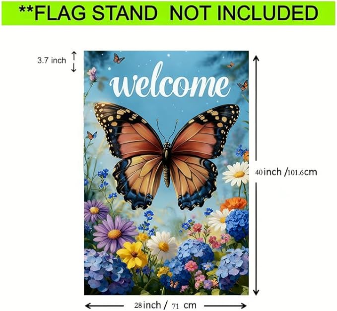 Large Spring Summer Garden Flags for Outside 28 x 40 Double Sided, Burlap Spring Summer House Flags, Seasonal Outdoor Flags Butterfly Flowers Farmhouse Yard Decorations