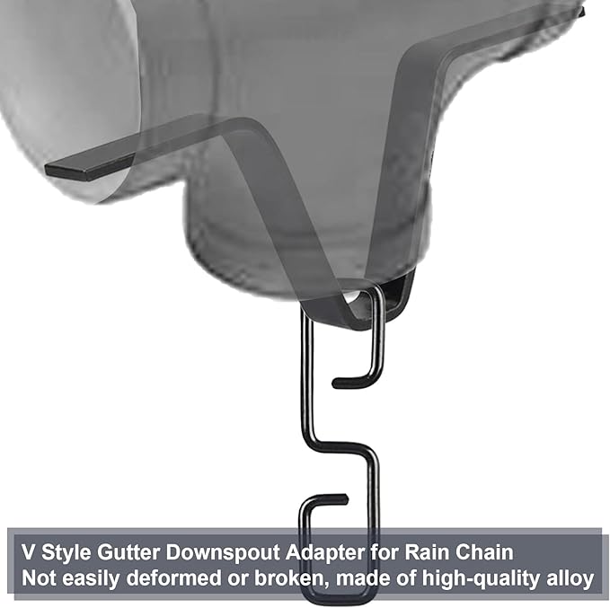 Pndeyo 2 Sets Rain Chain Clip Gutters Adapter, V Type Rain Chimes Connector Holder, Alloy Gutter Clip Hook Hanger Outside Hardware for Rain Catcher Rain Diverter Downspout- Black