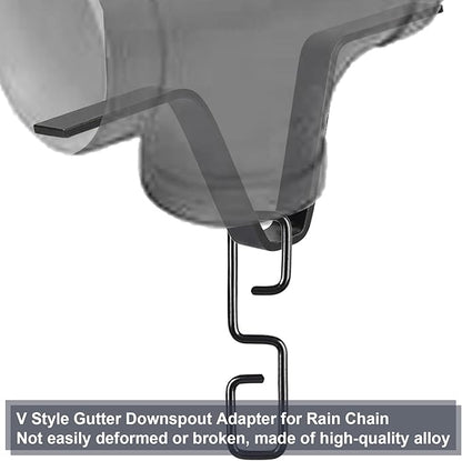 Pndeyo 2 Sets Rain Chain Clip Gutters Adapter, V Type Rain Chimes Connector Holder, Alloy Gutter Clip Hook Hanger Outside Hardware for Rain Catcher Rain Diverter Downspout- Black