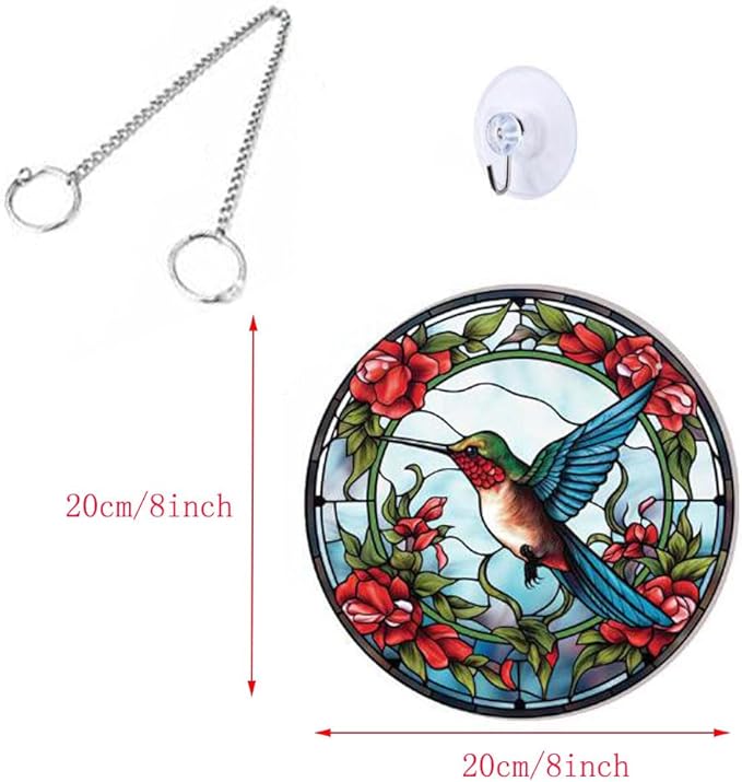 7.9'' Acrylic Window Suncatcher Decor,Stained Panel Hangings Decorative Acrylic Wall Decor Colorful Ornament Window Hangings for Outdoor Indoor Decor(Hummingbird-Blue)