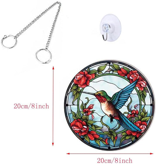 7.9'' Acrylic Window Suncatcher Decor,Stained Panel Hangings Decorative Acrylic Wall Decor Colorful Ornament Window Hangings for Outdoor Indoor Decor(Hummingbird-Blue)