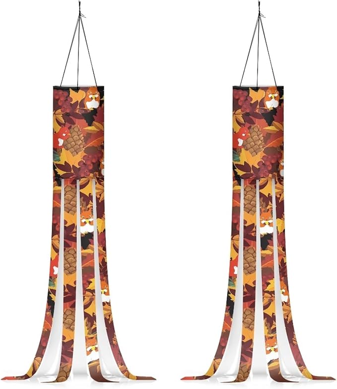 Maple Leaf Squirrel Pinecone Windsocks Outdoor Hanging Lightweight Machine Washable Fabric Home Yard Patio Lawn Garden Fall Thanksgiving Decoration