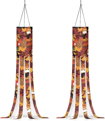 Maple Leaf Squirrel Pinecone Windsocks Outdoor Hanging Lightweight Machine Washable Fabric Home Yard Patio Lawn Garden Fall Thanksgiving Decoration