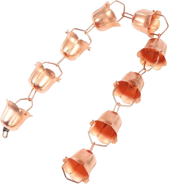 Copper Rain Chain, 3.28FT Floral Design Decorative Hanging Rain Chain for Gutters with Easy Installation No Tools Required for Downspout Replacement and Water Drainage (Morning Glory Shaped)