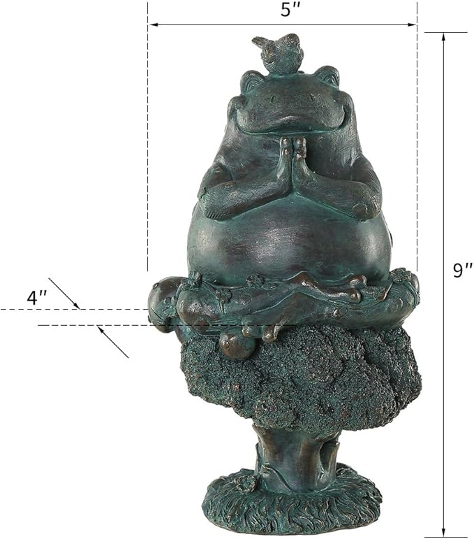 Topadorn Frog Statue Zen Garden Figurines for Home and Garden Decor, Garden Decoration Resin Statuary Yoga Frog, Dark Green