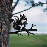 WADORN Squirrel on Branch Metal Yard Art Decor, Squirrel Stainless Steel Outdoor Tree Silhouette Stake for Tree Yard Garden Patio Animal Outdoor Decor Gift for Housewarming Home Art Decor