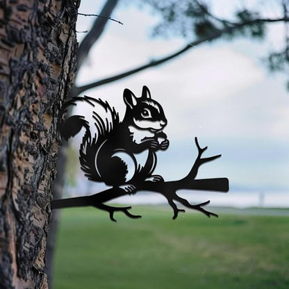 WADORN Squirrel on Branch Metal Yard Art Decor, Squirrel Stainless Steel Outdoor Tree Silhouette Stake for Tree Yard Garden Patio Animal Outdoor Decor Gift for Housewarming Home Art Decor