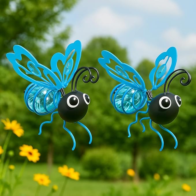 Solar Butterfly Lights Outdoor for Garden – Hanging Metal Insect Light with Hook, Waterproof Butterfly Decorations for Yard, Patio & Lawn, Holiday Gifts for Women & Kids (Sky Blue-1PC)