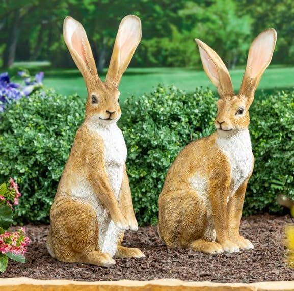 Large Garden Rabbit Statues Set of 2, Weather Resistant Outdoor Bunny Figurines, Decorative Hare Sculptures for Yard Lawn Patio Porch, Resin Easter Spring Garden Decor (21–22.8 Inch)