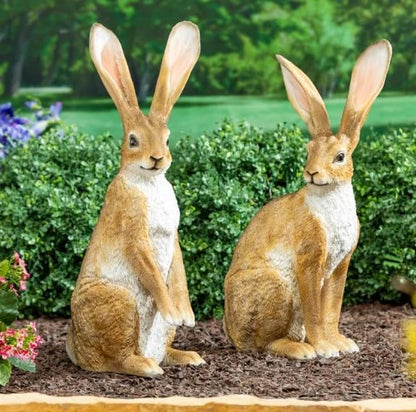 Large Garden Rabbit Statues Set of 2, Weather Resistant Outdoor Bunny Figurines, Decorative Hare Sculptures for Yard Lawn Patio Porch, Resin Easter Spring Garden Decor (21–22.8 Inch)
