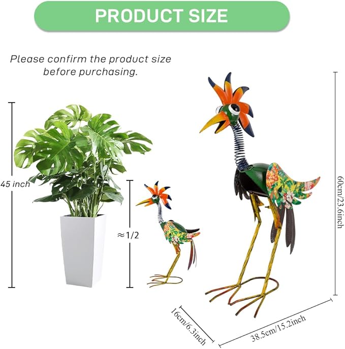 24'' Metal Wacky Peacock Garden Statues Outdoor Decor, Rooster Decor Chicken Yard Sculptures Art Decoration for Home Outsiede Patio Lawn Backyard, Gift for Women Lovers Moms(Red & Green)