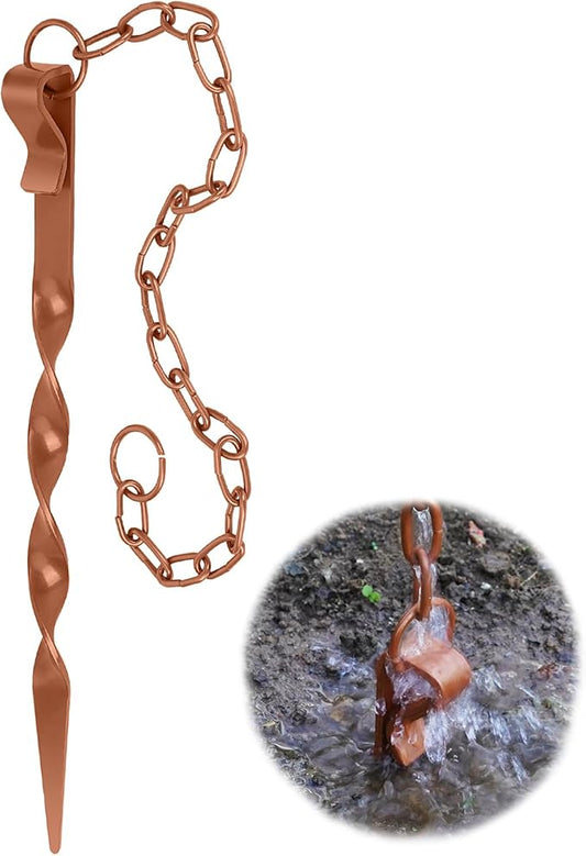Rifachua Rain Chain Anchoring Stake Base Copper Cone 3mm Metal Ground Locator for Gutter 30.22 Inch Length Non-Rust Garden Downspout Substitution Outdoor Decoration