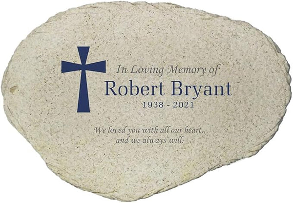 GiftsForYouNow in Loving Memory Personalized Memorial Garden Stone, Made of UV Resin, Flat Design, Christian Memorial, Holy Cross Memorial Stone, Measures 11.25" W x 7.75" H,