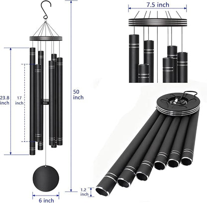 Extra Large Wind Chimes for Outside Deep Tone - Engraved Lines of Aluminum Tubes, Total 50 in Black Deep Tone Wind Chimes, Memorial Sympathy Gifts, Soothing Wind Chime Outdoor Garden Decor