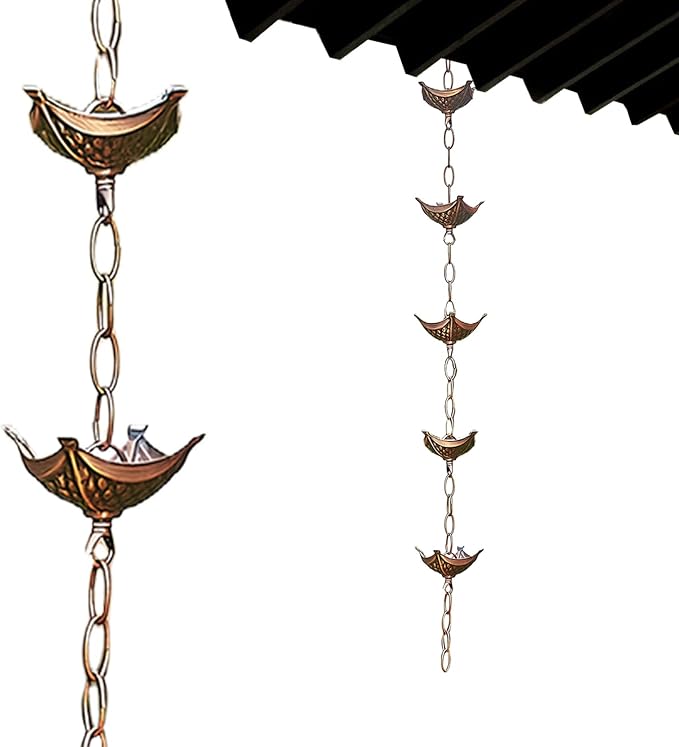 Rain Chains for Gutters Rain Chain Copper Imitation Chains for Gutters 3.3ft with 5 Cups Easy to Install Catcher for Outside Courtyards Replacement Style 2