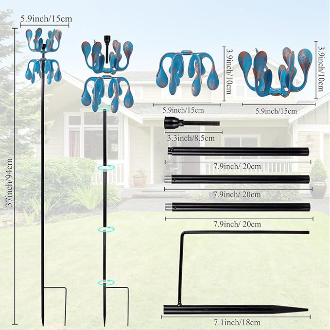 Wind Spinners Outdoor Metal Wind Spinner with Stakes,360 Degrees Rotating Kinetic Wind Sculptures & Spinners for Garden Lawn Backyard Patio Decor