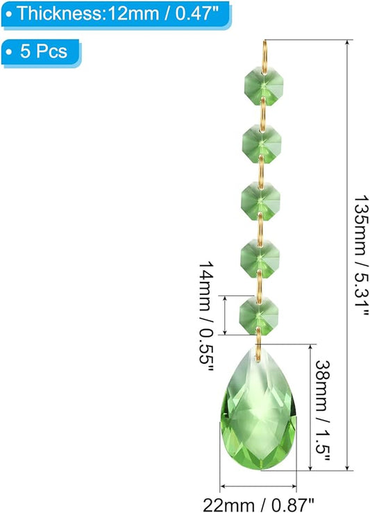 PATIKIL Teardrop Crystal Chandelier Pendants Beads, 5 Pack 135mm Length 38mm Chandelier Prisms Parts Ornaments Hanging Beads for DIY Arts Crafts Decoration, Light Green
