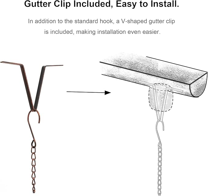 Glitzhome 8.5 FT Rain Chains for Gutters, Butterfly Bells Faux Copper Finish Rain Chains for Outside, Adjustable Rain Catcher Chain with V-Shaped Gutter