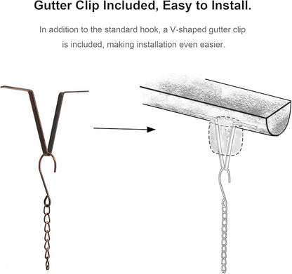 Glitzhome 8.5 FT Rain Chains for Gutters, Butterfly Bells Faux Copper Finish Rain Chains for Outside, Adjustable Rain Catcher Chain with V-Shaped Gutter