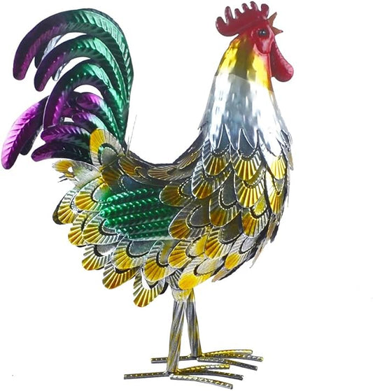 Metal Rooster Statue Garden Chicken Sculpture Decoration Metal Yard Art for Yard Outdoor Indoor Decoration (#A)