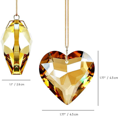 Champagne Heart Crystal Suncatcher, 2pc 45mm Hanging Prism for Windows, Outdoor Indoor Decoration, Rainbow Maker Gifts for Mom, Grandma, Friend