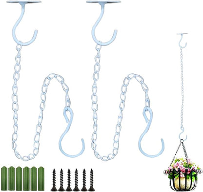 TIHOOD 2PCS Wall Mount Ceiling Hooks, Metal Plant Bracket Iron Wall Mount Lanterns Hangers for Hanging Bird Feeders, Lanterns, Wind Chimes, Planters, Outdoor Decoration Hooks (White(with chain))