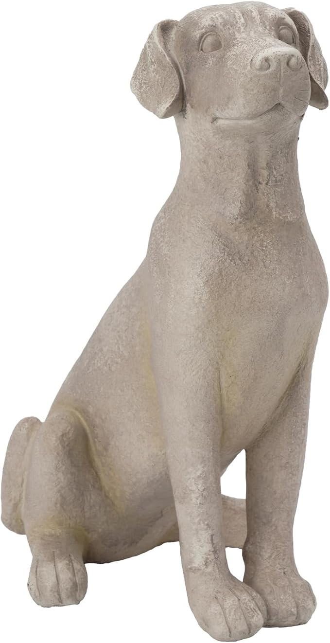 Cynkeyee Outdoor Garden Dog Statue - 15 Inch Resin Sitting Labrador Sculpture, Decorative Figurine for Patio, Lawn, Yard, Porch (White)
