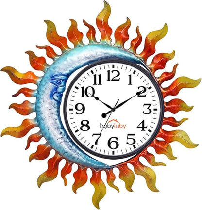 Outdoor Clock，Sun-Moon Outdoor Wall Clock Silent Non-Ticking，Indoor Outdoor Clock for Patio, Living Room,Home Decor