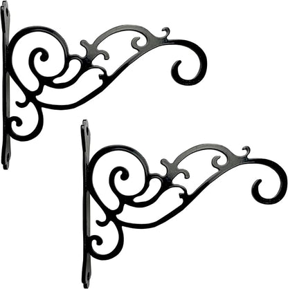 N+A Sunshine Iron Metal Hanging Planter Bracket, 2 Pack Wall Hooks for Hanging Birds Feeders, Latern, Wind Chimes, Coat, Decorative Indoor Outdoor (Black)
