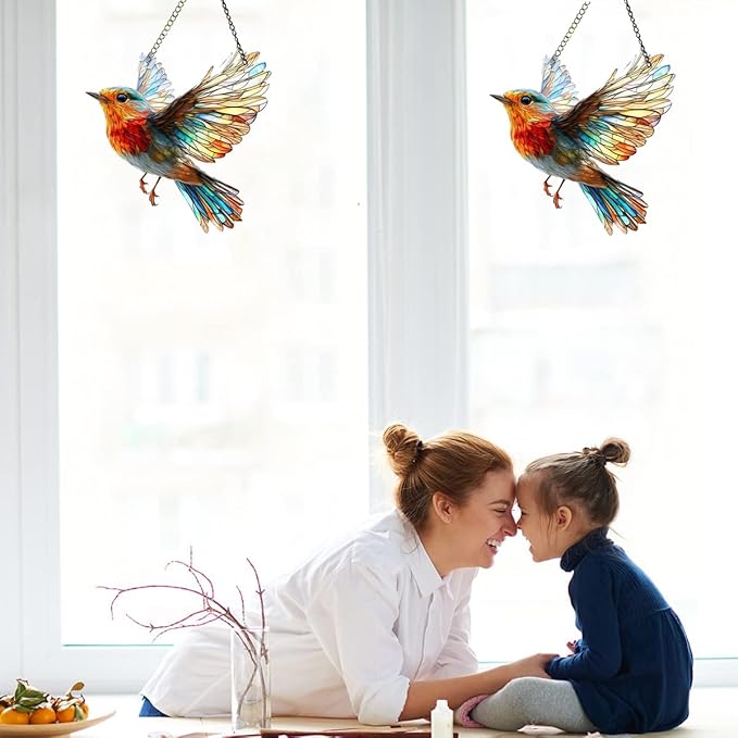 Hummingbird Suncatchers for Windows Hanging Garden Suncatcher Acrylic Window Hanging Panels Decor Gifts for Mom Friend Grandma Wife Housewarming Birthday Home 7.87 * 7.87inc/20 * 20cm