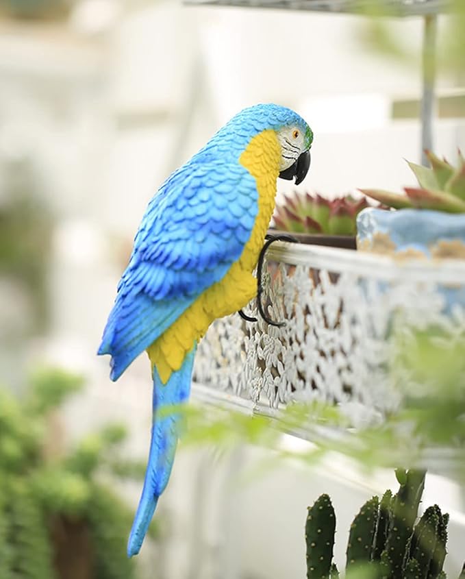 TAYASH Resin Parrot Flower Pot Hugger Decorations,Parrot Animal Sculpture Hanging Realistic Parrot Garden Ornament for Patio Yard Balcony Lawn Figurine Tree Decor (Blue)